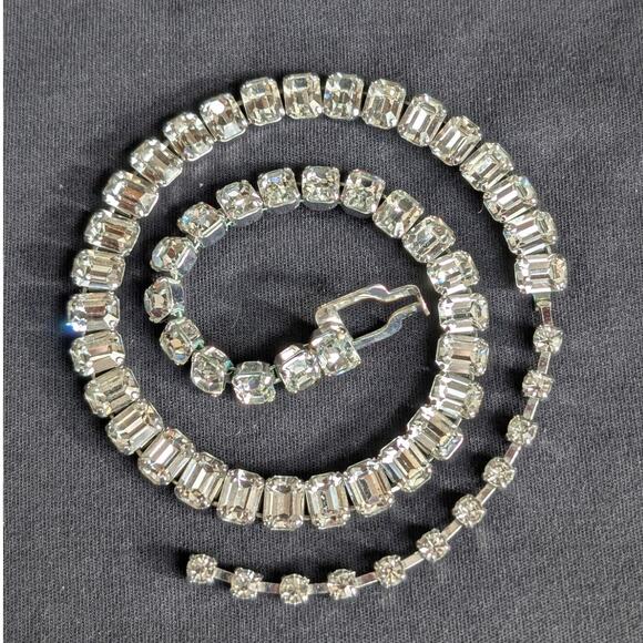 Eisenberg Jewelry - Vintage Eisenberg Emerald Cut Austrian Rhinestones Crystal Necklace Signed